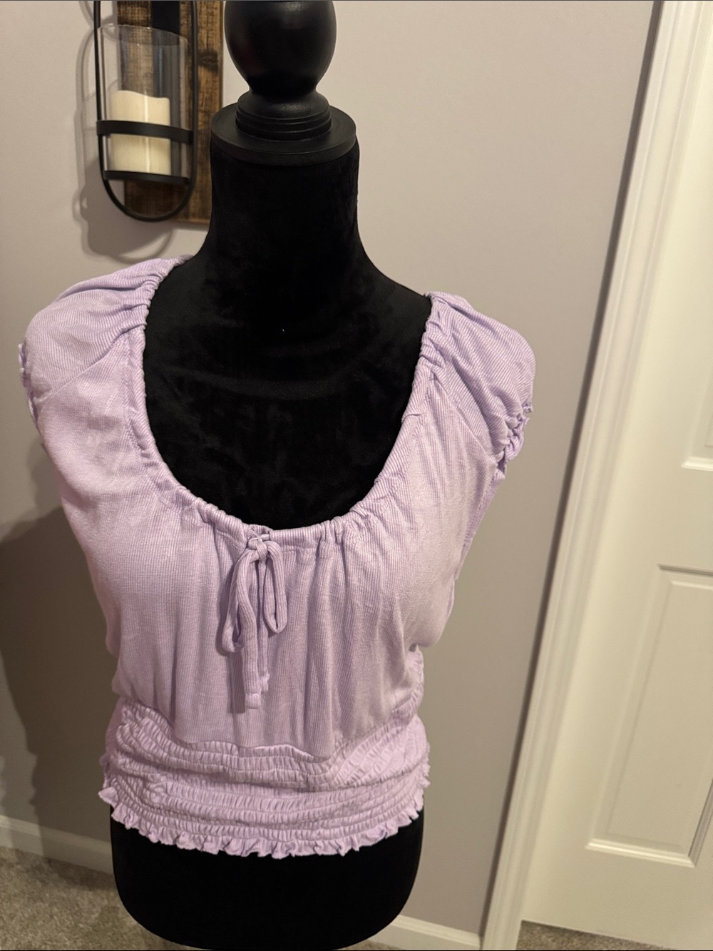 Bar III Lilac Scoop-Neck Smocked Crop Top